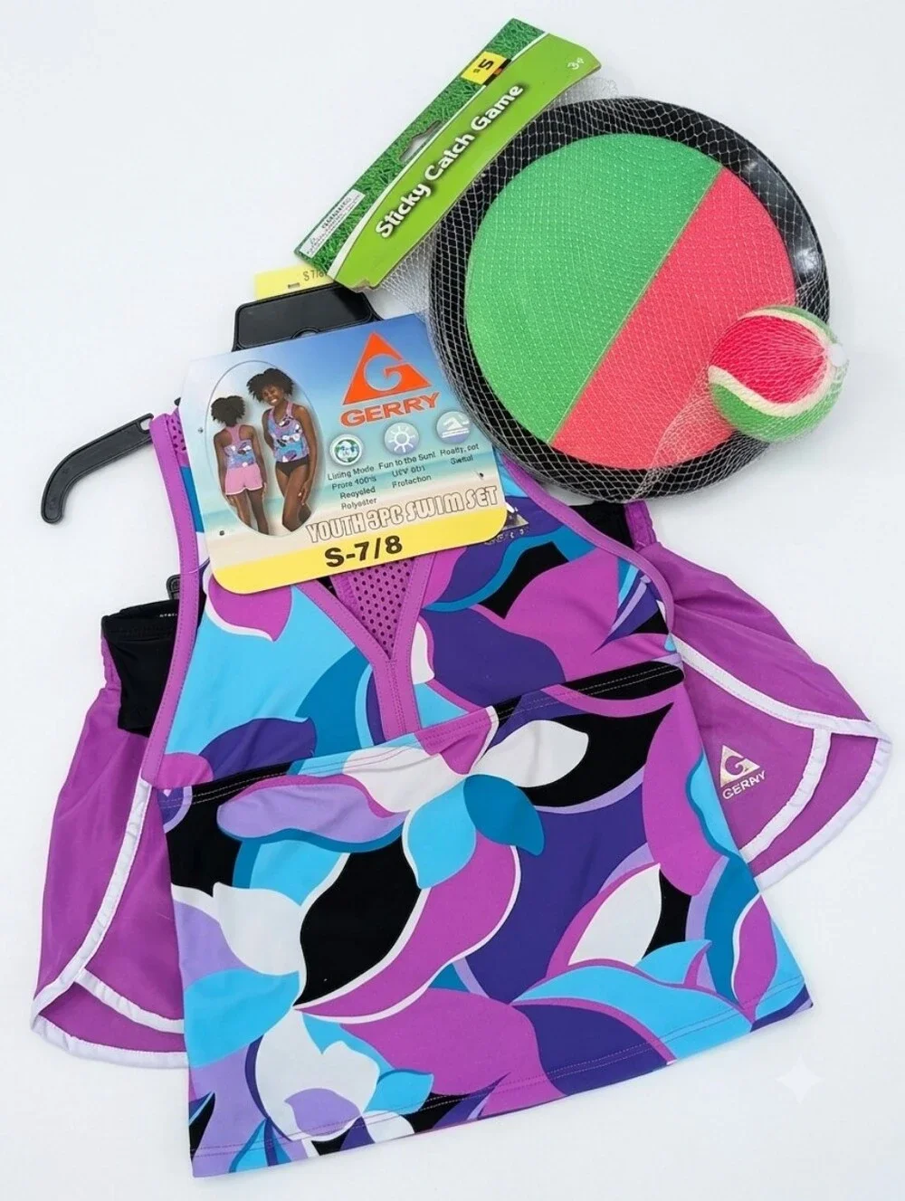 Gerry 3pc Swimsuit & Shorts With Velcro Toss & Catch Game